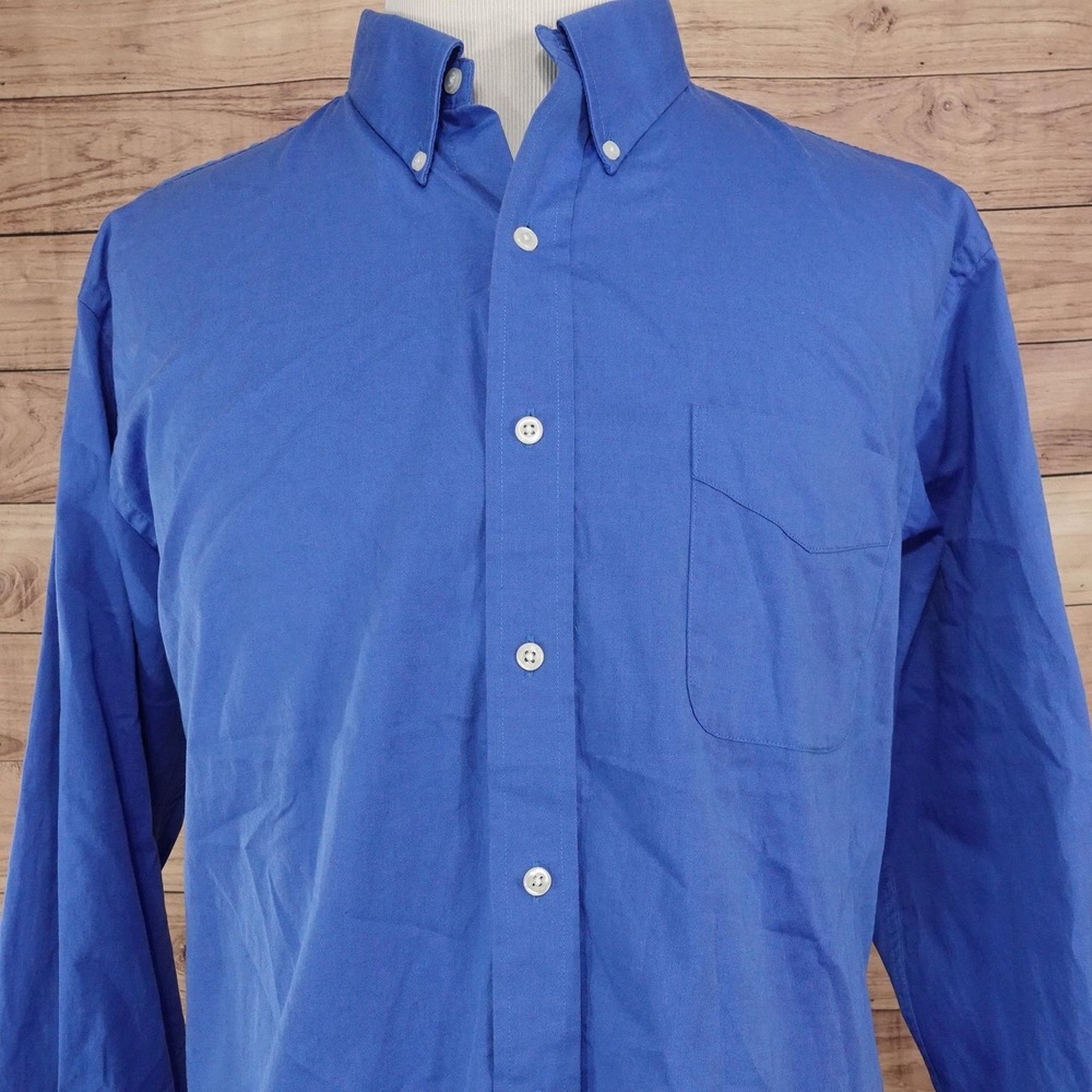 Club Room Dress Shirt Mens 17.5 32/33 Regular Fit Blue Solid Pinpoint Cotton